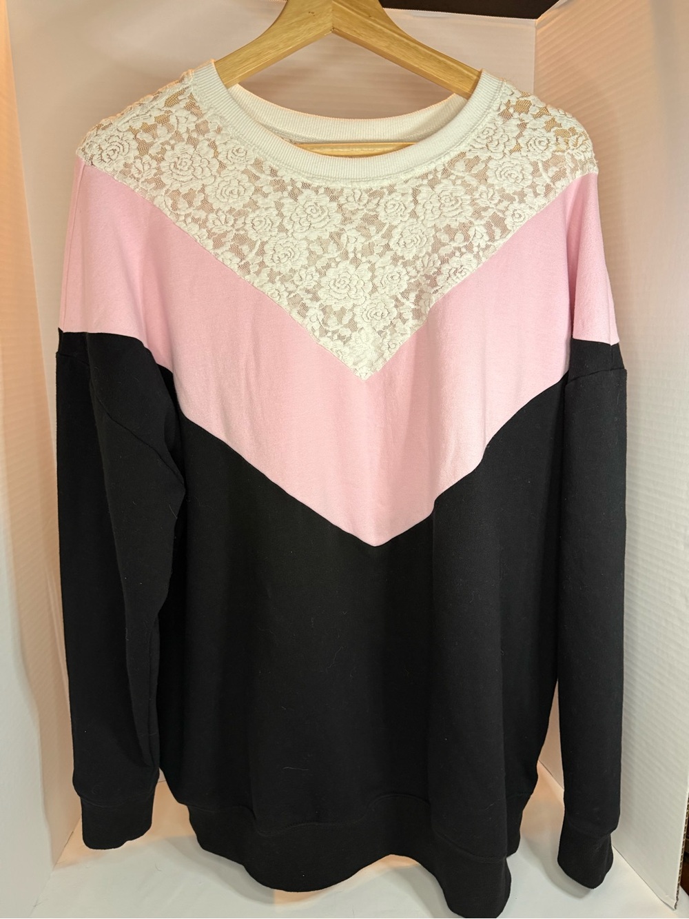torrid Pink Fleece Pullover with Cream Lace Yoke